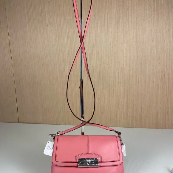 Coach Kristin Leather Flap Crossbody SV/Rose Pink F48986 Silver hardware - Picture 3 of 10